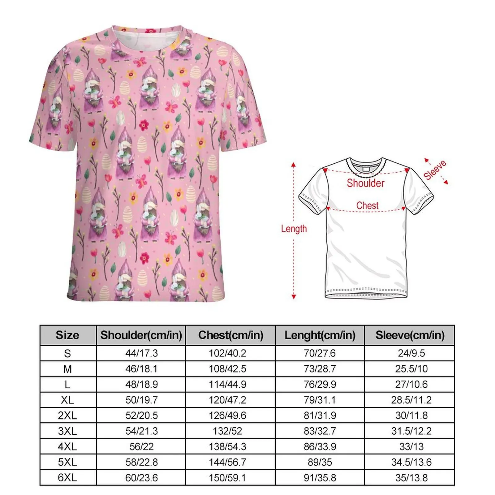 Pink Easter Day T-Shirt For Men Cute Rabbit Print Custom O Neck T Shirts Summer Fashion Tops Short Sleeves Plus Size Tees