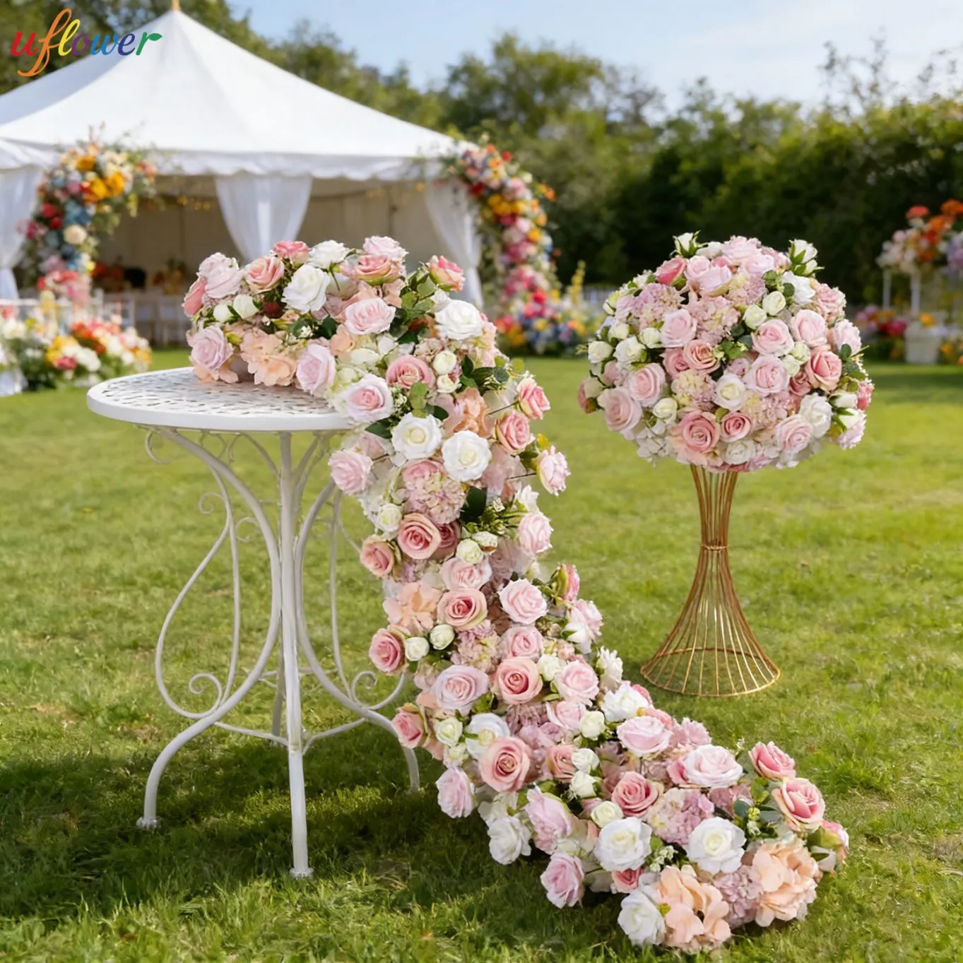 

Искусственная цветочная композиция Uflower 2м, розовая, для свадебного стола, цветочный шар, декор для мероприятий и вечеринок, реквизит для оформления, цветочная дорожка, арка из цветов