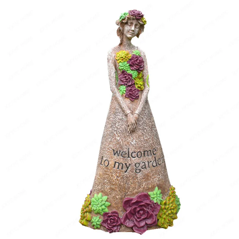 Exterior Garden Decoration Outdoor Accessories Balcony Terrace Ornament American Resin Flower Fairy Figure Sculpture And Statue