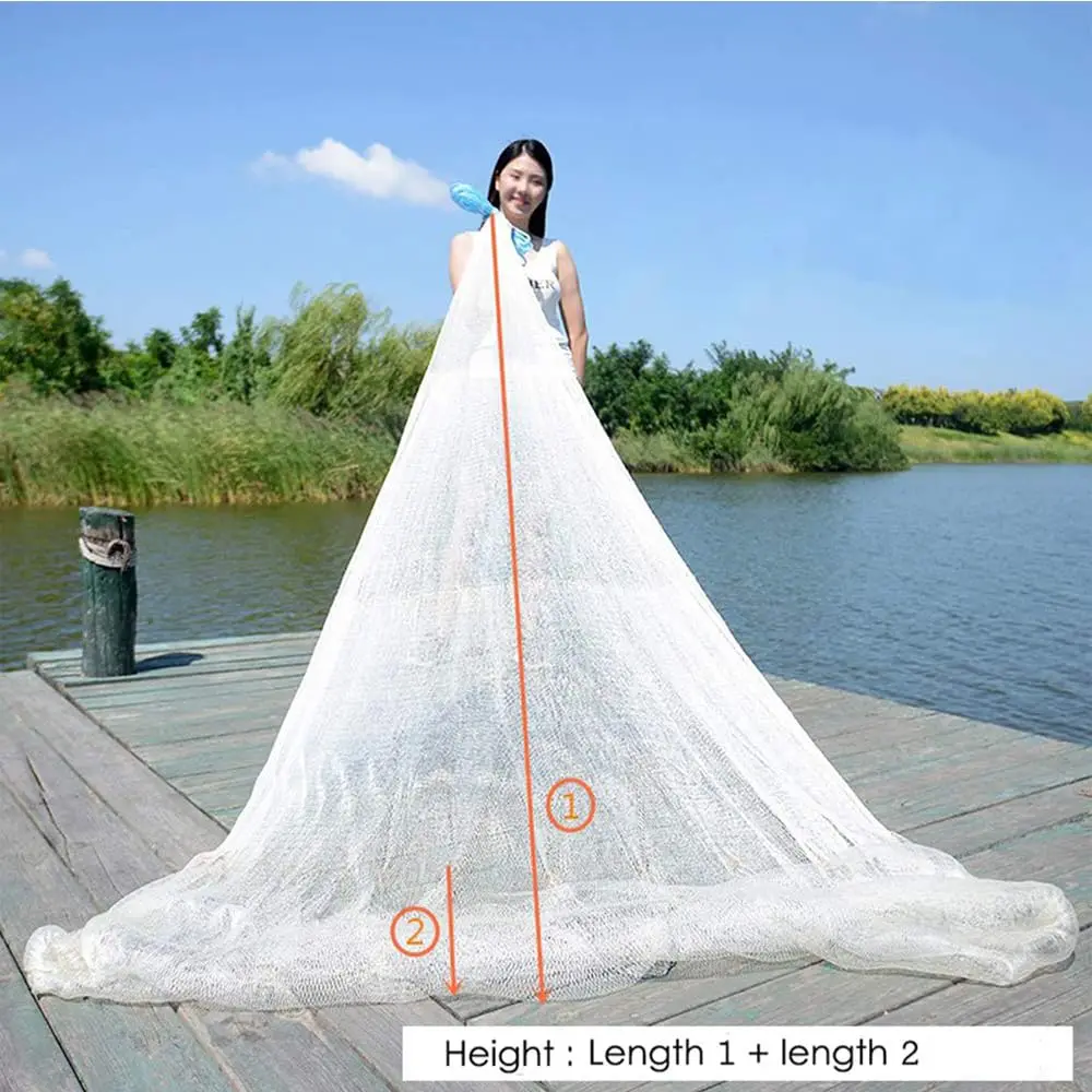 Lawaia Traditional Casting Net White Nylon Thread Iron Steel Pendant Weight Hand Throwing Fishing Nets Landing Net Catch Fish