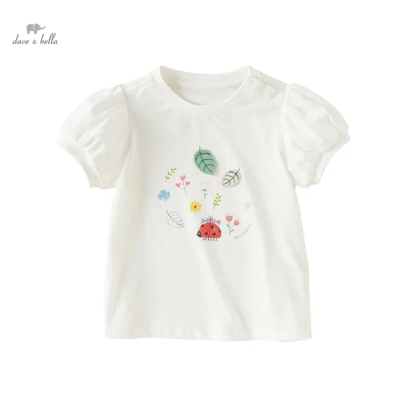Dave Bella 2024 nueva camiseta de verano para niña, camiseta fina de algodón con mangas abullonadas, camiseta interior informal de manga corta DB 2240234