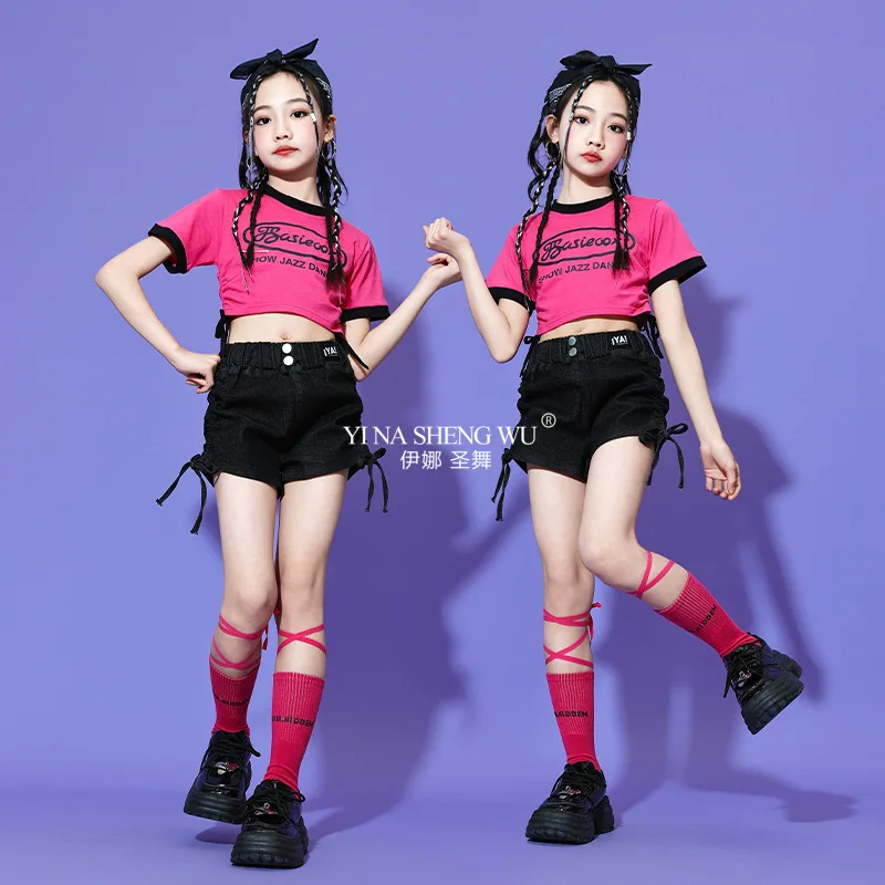 Kind Mädchen Jazz Dance Kostüm Kinder Straße Hip Hop Dance Jazz Kpop Dance Kostüm für Mädchen Rosa Outfit Streetwear Kleidung Set
