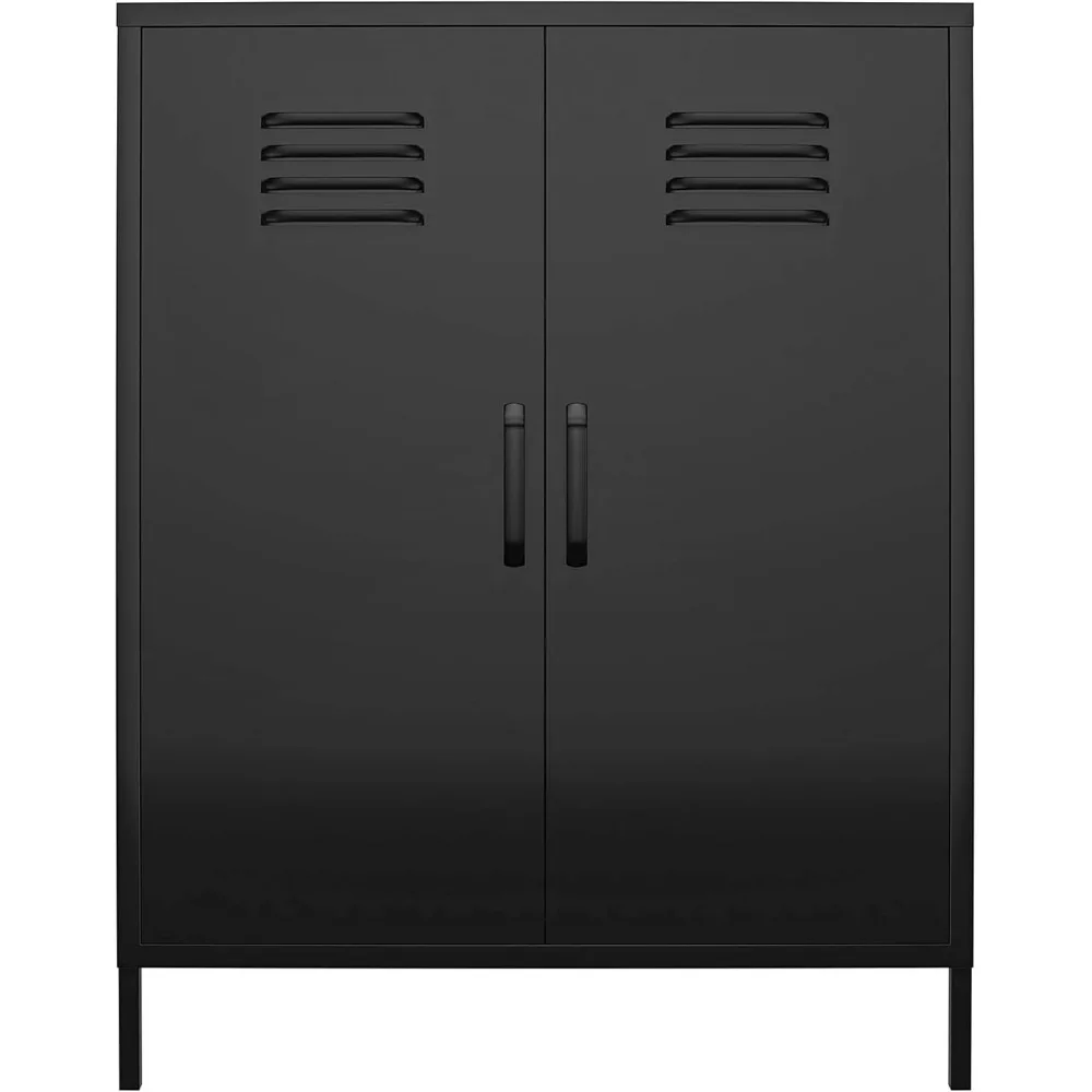 

2 Door Metal Locker Style Accent Storage Cabinet, Black