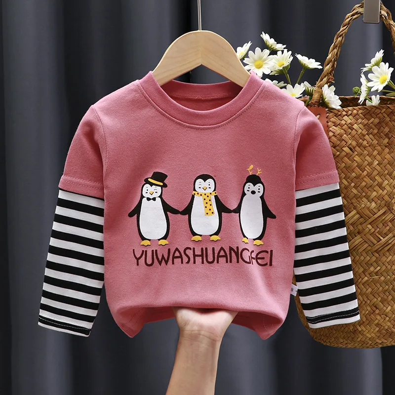 Spring and Autumn Children\'s T-Shirt Boys Girls Long-Sleeved Tops 0-5 Years Old Cartoon Bottoming Shirt Baby Children\'s Clothing