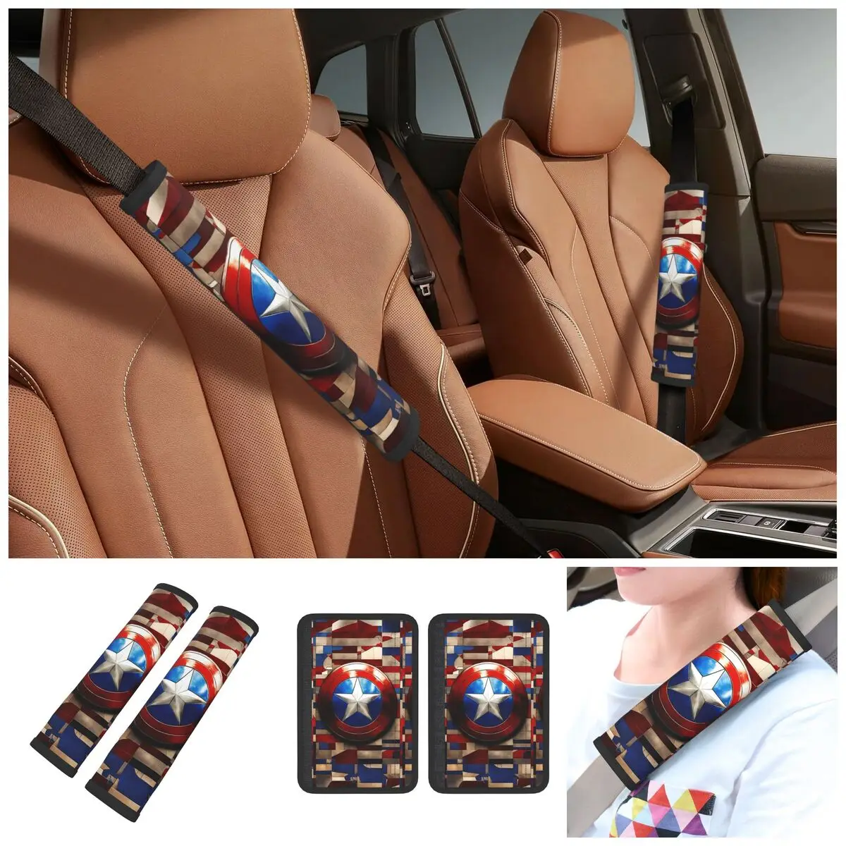 Car Captain America Seat Belt Cover Soft Seat Belt Pads Cover for Cars Backpack