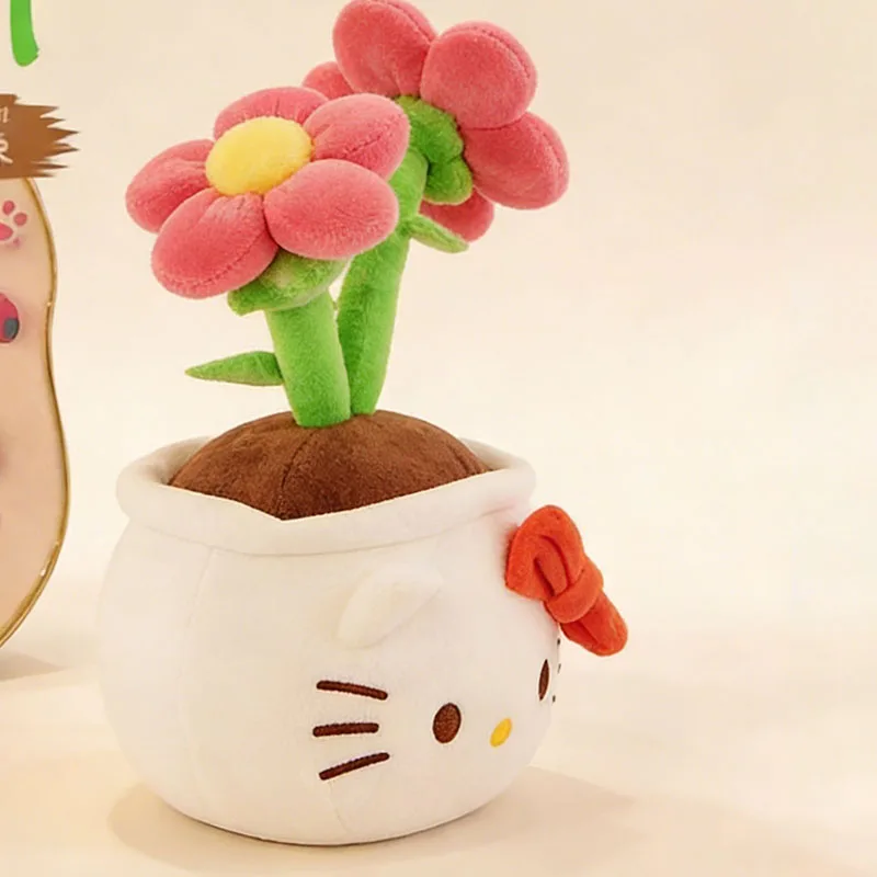 

Sanrio Hello Kitty Potted Flower Anime Plush Toy Cute Cartoon KT Cat Stuffed Doll Desktop Ornament Soft Decorative Birthday Gift