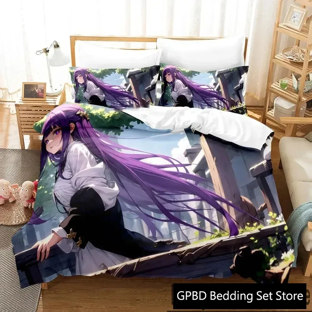 3D Print Anime Frieren Bedding Set Boys Girls Twin Queen King Size Duvet Cover Pillowcase Bed Adult Home Textileextile