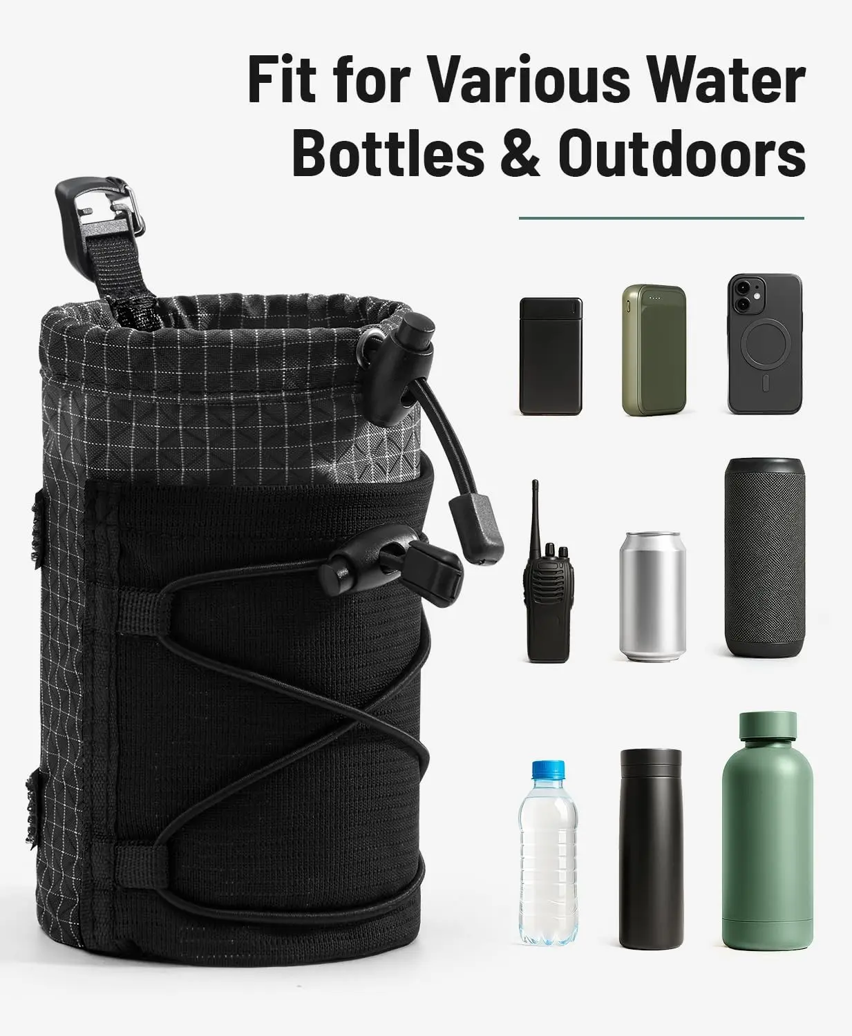 Image 4: Pochette porte-bouteille d'eau avec boucle à crochet, porte-bouteille d'eau pour sac à dos, support de sac en maille adapté aux bouteilles de 8 à 32 oz pour la randonnée, Ru