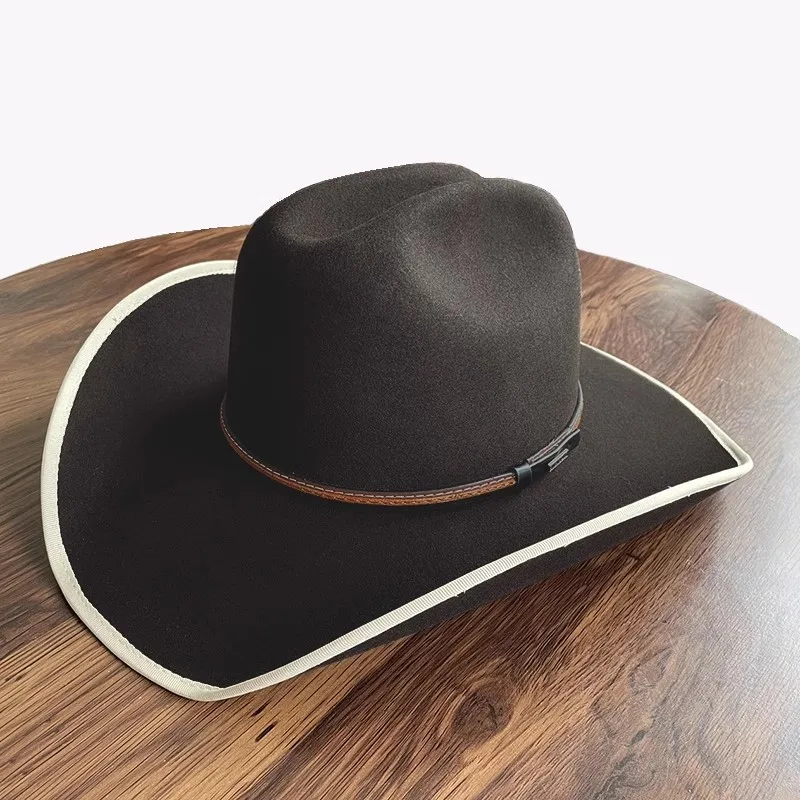 

100% Wool Felt Western-Style Riding hat, American Yellowstone Cowboy Hat, large Brim Knight Hard Tibetan-style Bowler Hat