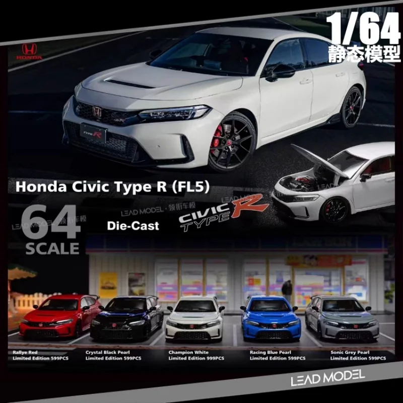 1/64 Civic Type R FL5 Open alloy die-cast static display model, adult collection model, children's toy gift, room decoration.