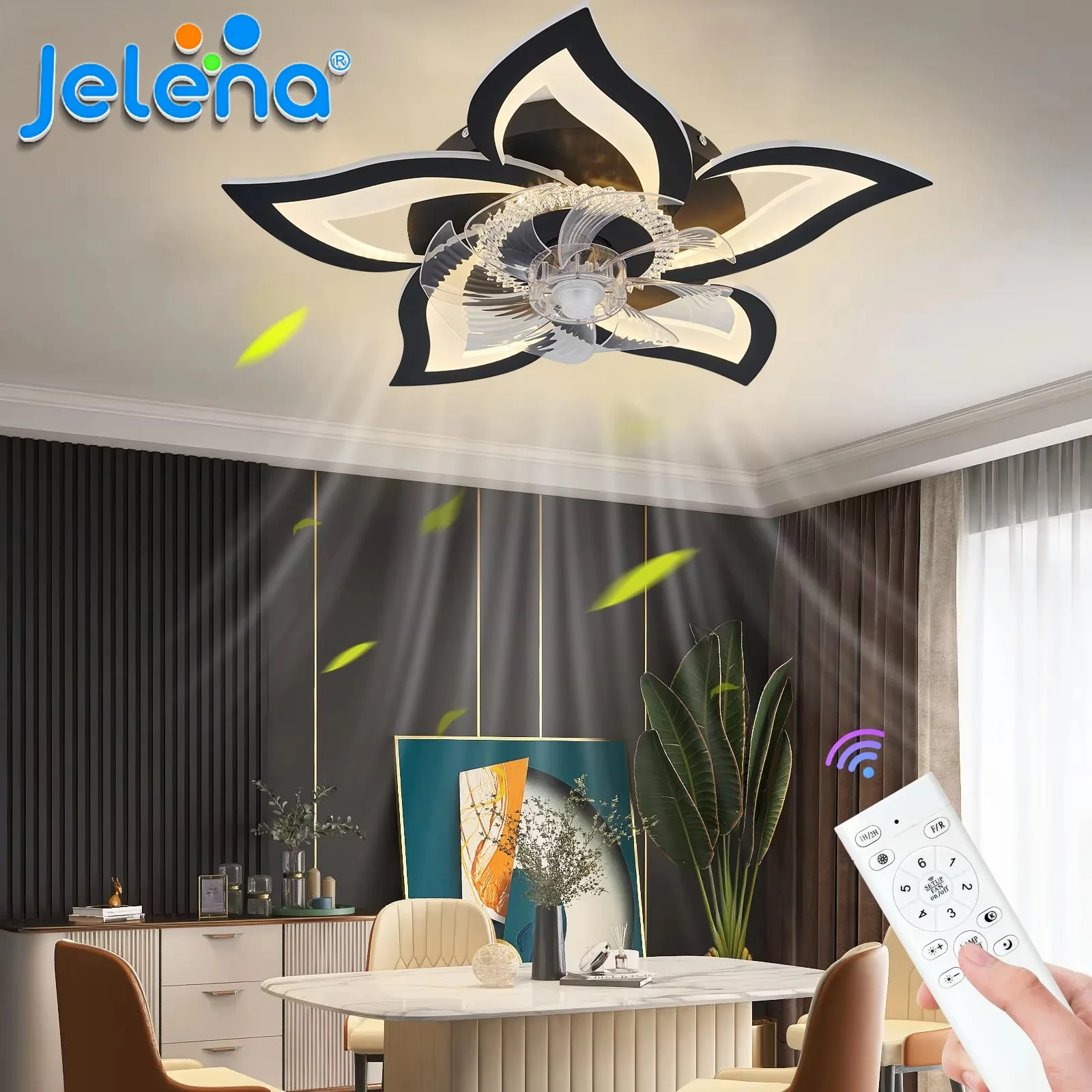 Ventilateur de plafond Lotus, lampe nordique élégante, décoration intelligente pour la maison, ventilateur électrique avec lumière pour chambre à coucher, salon, éclairage en acrylique