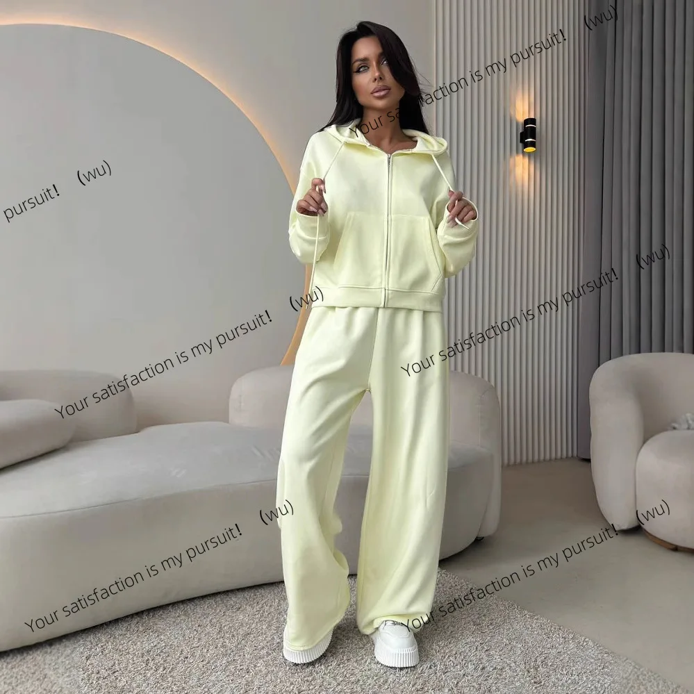 ZOCI-Costume sportivo tinta unita Cardigan con cerniera a maniche lunghe Pantaloni maglione con cappuccio Set in cotone a due pezzi