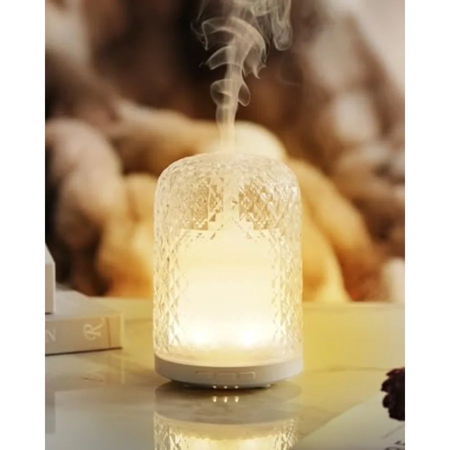 

Essential Oil Diffuser - 2.4MHz Ultrasonic Glass Diffuser with Pulse/Continuous Mist and Night Light, Waterless Auto-Off, Silen