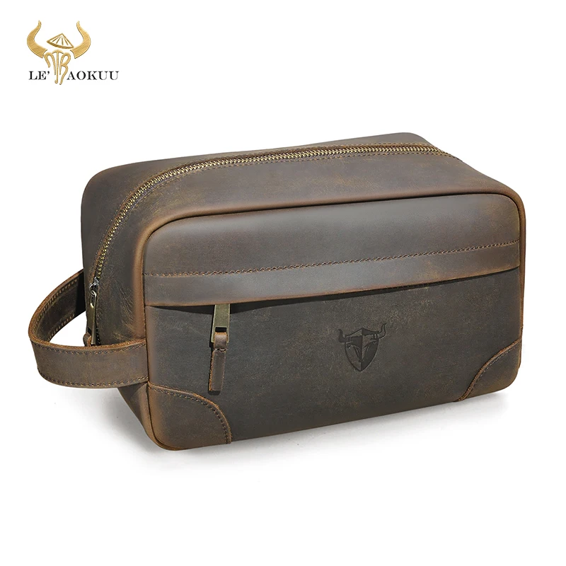 

2024 Top Quality Crazy Horse Leather Handmade Travel Make Up Washroom Toiletry Bag for Women Men - Dopp Kit - Shaving Kit 775