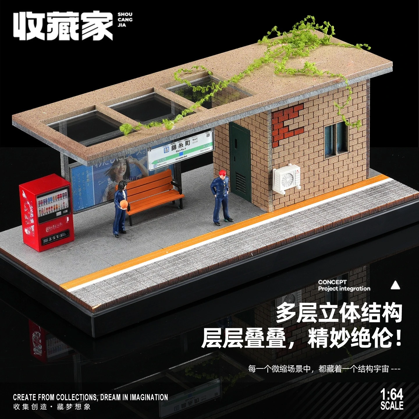 ديوراما 1:64 مقياس محطة مترو الانفاق نموذج اليابانية منصة الهواء الطلق بناء موقف السيارات المشهد نموذج سيارة عرض القضية #2