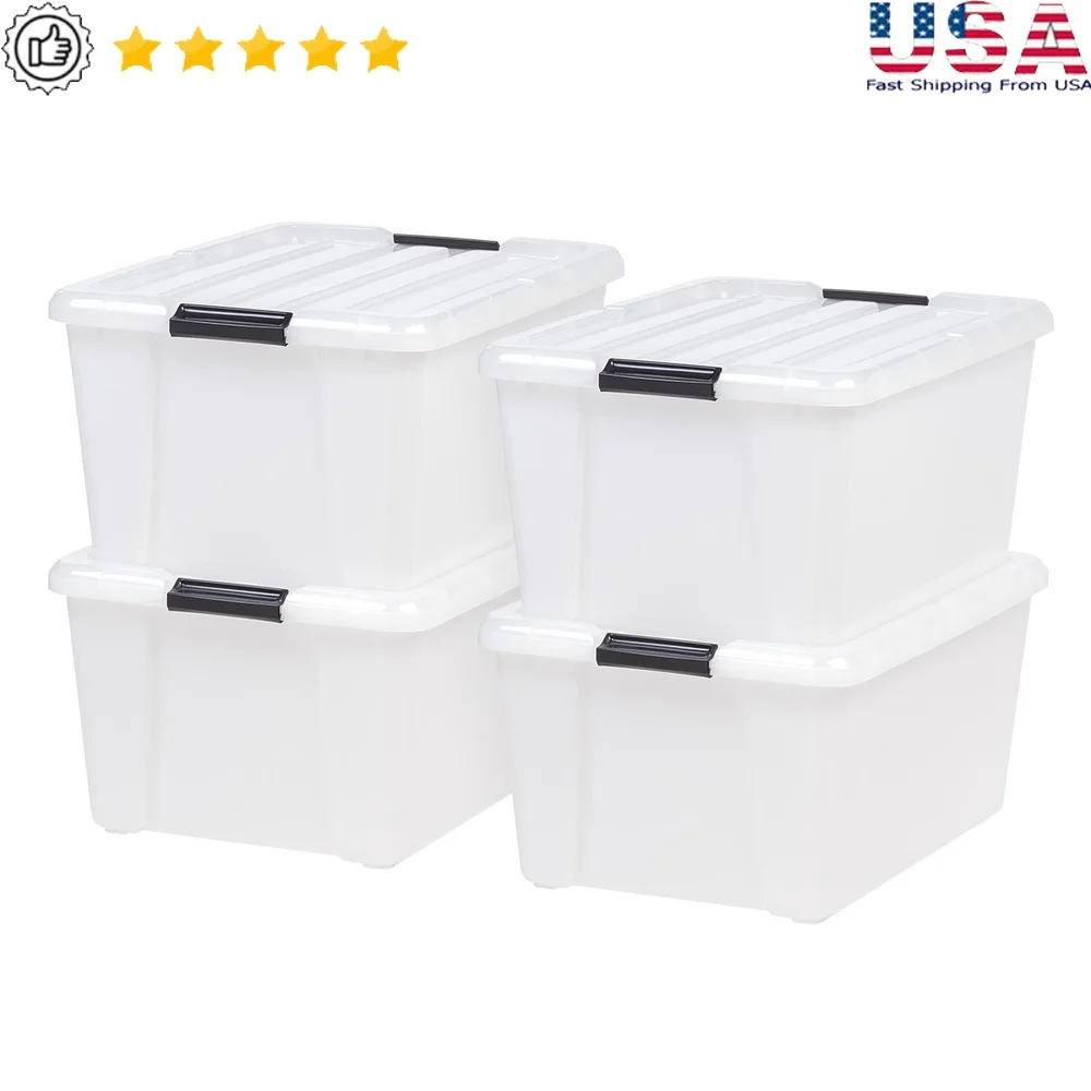 

45 Qt Plastic Storage Bins with Lids Stackable Containers Totes 4 Pack Durable Organizing Solution Home Garage Office Classroom