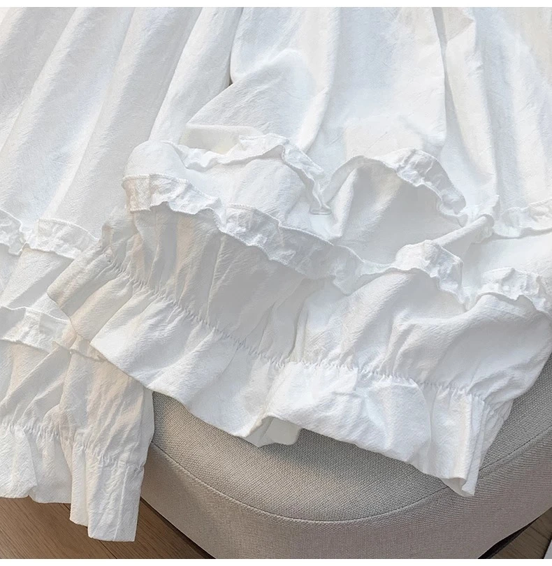 Lace Trim White Lantern Pants for Women Spring Summer Loose Elastic High Waist Wide Leg Trouser Female Ankle Length Casual Pants