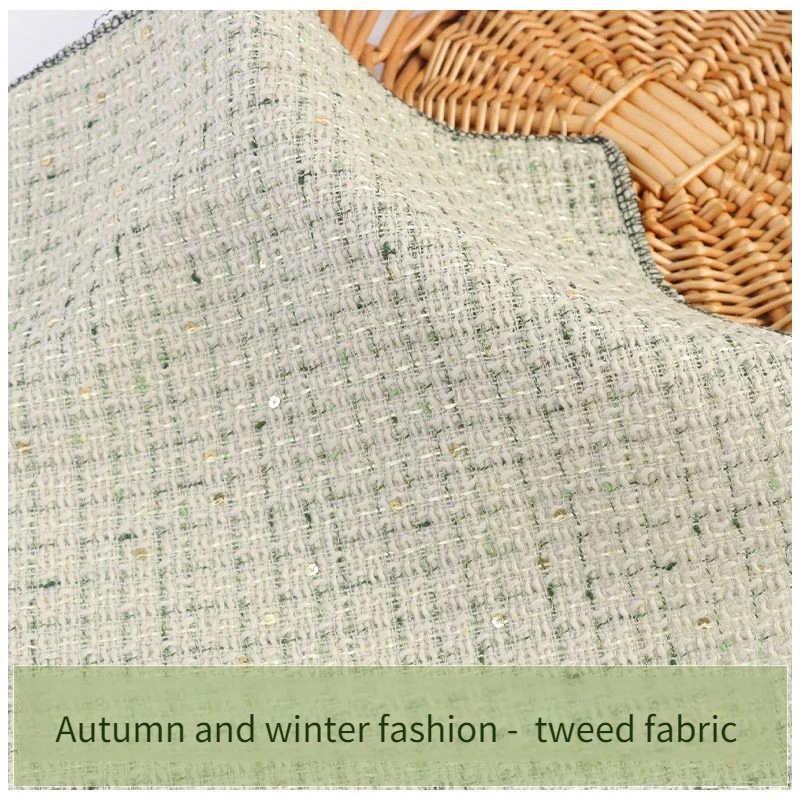 

Autumn Tweed Fabric By The Meter for Needlework Coat Hat Bag Vest Diy Sewing Textile Cloth Sequin Wearable Breathable Green Red