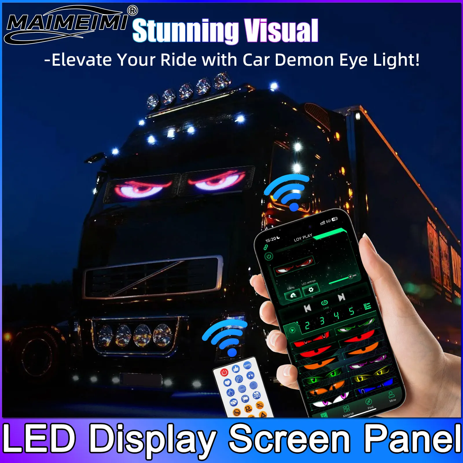 35-60cm Large Screen Truck Car Devil Eye Light Decoration Board Windshield Animation Display Remote Control Led Ambient Lights