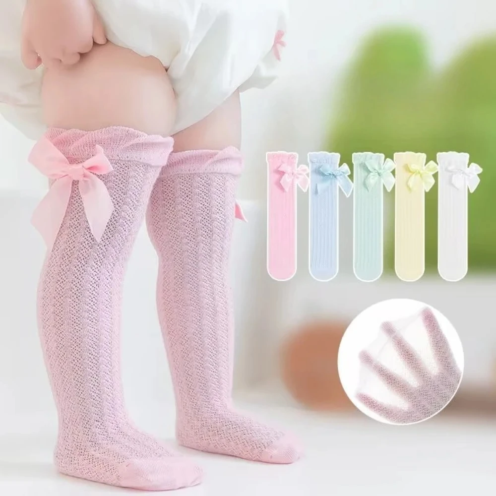 

Детские носки для девочек, нескользящие, для новорожденных и малышей, 3 пары, с бантиками, хлопковые, сетчатые, дышащие, недорогие товары для детей
