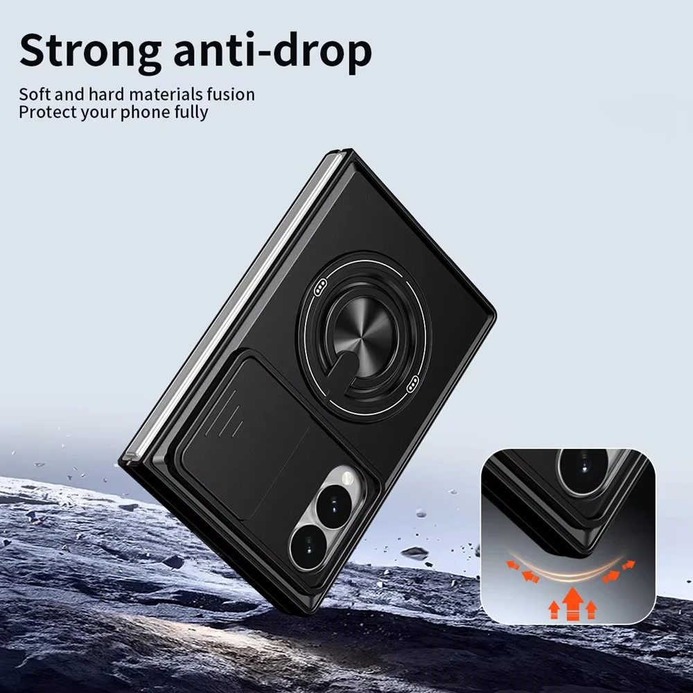Magnetic Phone Case for Samsung Galaxy Z Fold 8 Ultra 7 6 5 4 Slide Camera Protection 360° Ring Stand Shockproof Cover