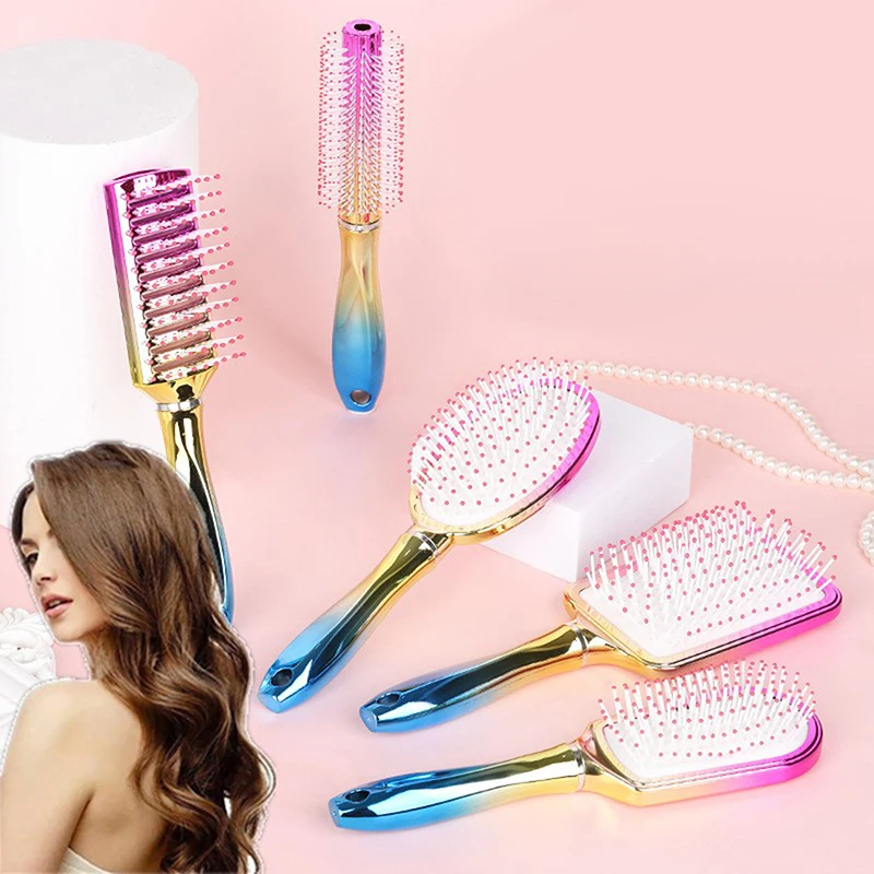 Portable Airbag Comb Massage Scalp High Skull Top Styling Hair Styling Comb Gradually Changing Color Electroplated Comb