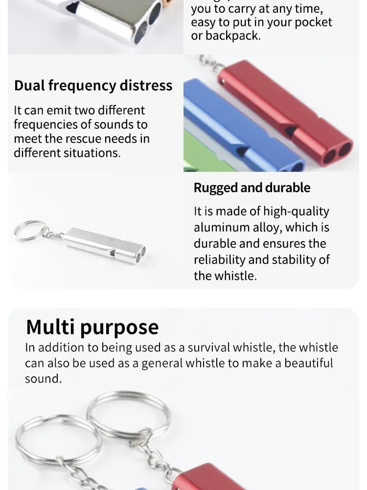 Pfeife Flache Aluminiumlegierung Dual Frequency Survival Doppelrohr Outdoor Survival Survival Whistle Ausrüstung Ausgestattet EDC-Werkzeug – Detail 5