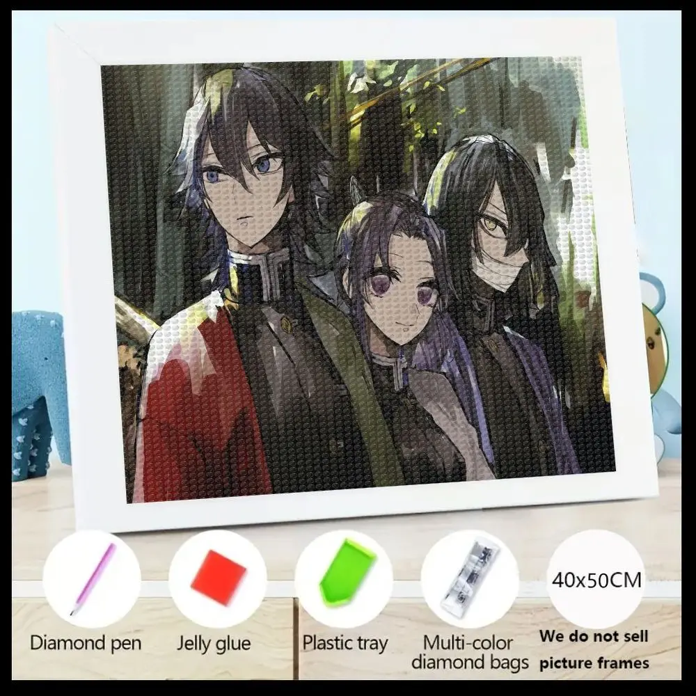 

5D наборы алмазной живописи «сделай сам», 40x50 см, аниме, три персонажа с лесным фоном, полная дрель, хрустальная алмазная вышивка, искусство C