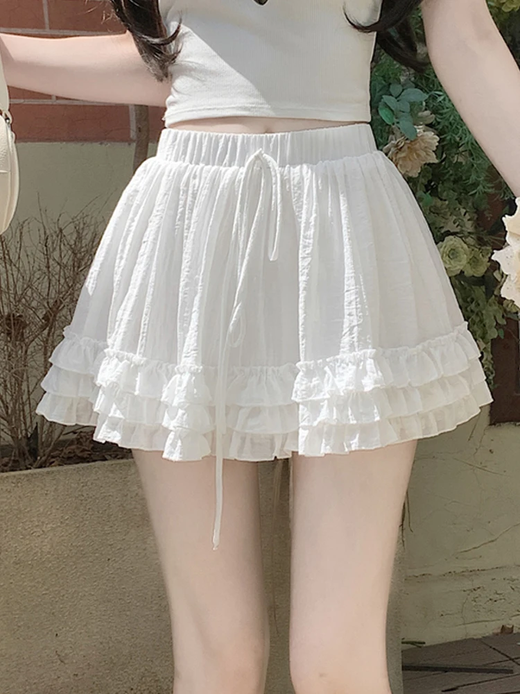 

Korean Sle Sweet White High Waist A-Line Skirt Women's Summer New Ballet Sle ort Skirt Commute Polyester Fiber