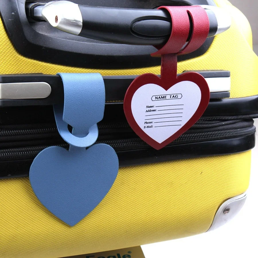 1pcs Travel Luggage Tag Cute Heart Shape Leather Suitcase Id Address Holder Baggage Boarding Tag Portable Label