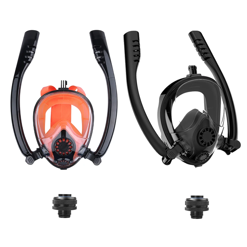 

THAISTONE Full Face Snorkel Mask 180°Panoramic View Diving Swimming Goggles With 2 Snorkels Anti-Fog Anti-Leak with Adapter