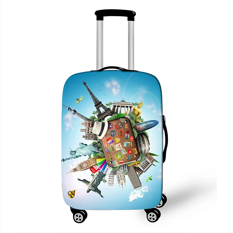 Tourist Attraction World Map Luggage Cover Plane Aeroplane Travel Accessories Eiffel Tower  Elastic Suitcase Protective Cover