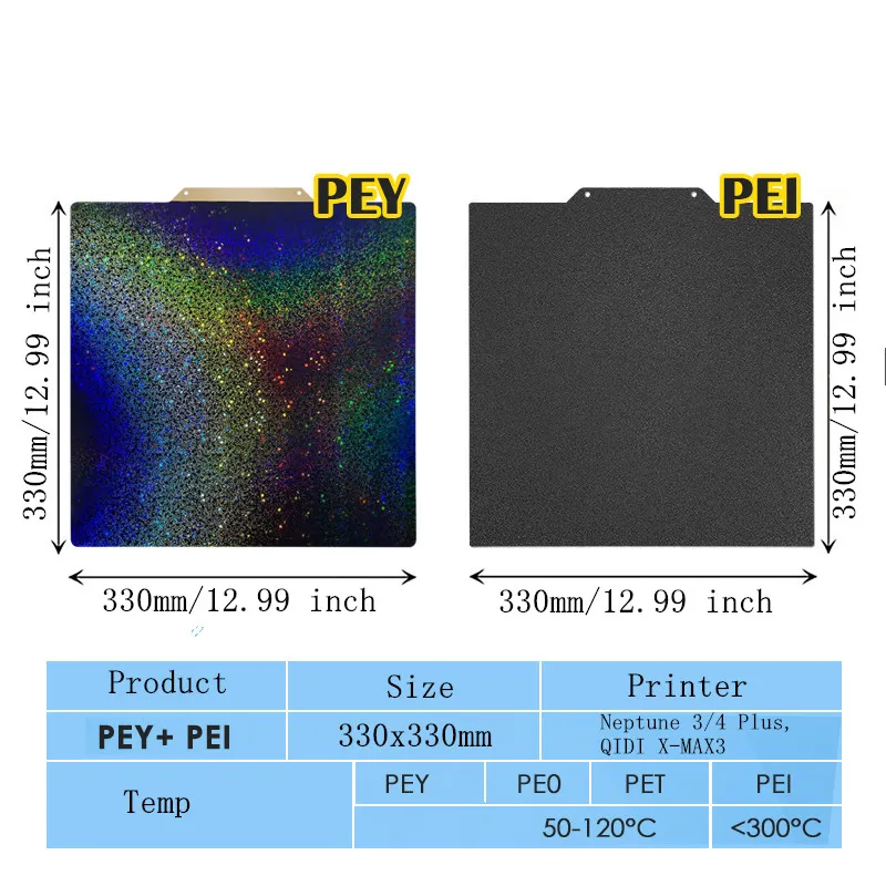 ENERGETIC Black Textured PEI+Smooth PEY for QIDI Q1 Pro/X-Smart 3/X-PLUS/X-MAX 3 Spring Steel Sheet Flex Bed 185/250/280/330mm