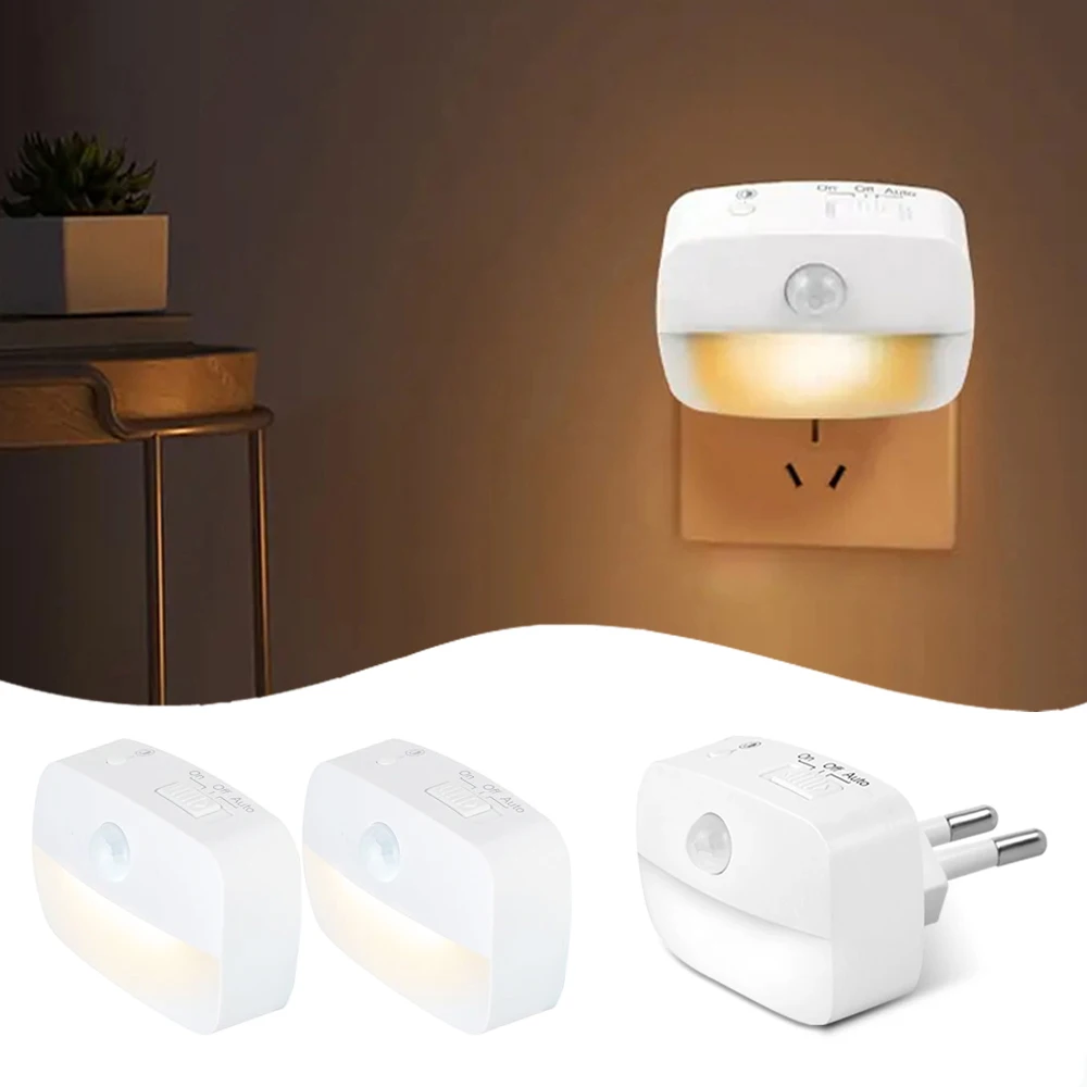 Luz LED nocturna con Sensor de movimiento, lámpara con enchufe europeo, luces nocturnas para decoración de dormitorio de niños, pasillo, escaleras, WC, lámpara de noche junto a la cama
