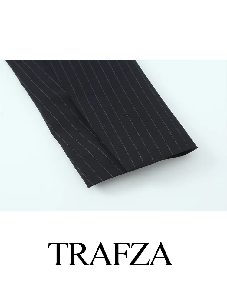 TRAFZA 2024 Vintage damskie krótkie marynarki w paski dekoracja kieszeni Slim Casual Street Style kobiece marynarki biurowe znosić