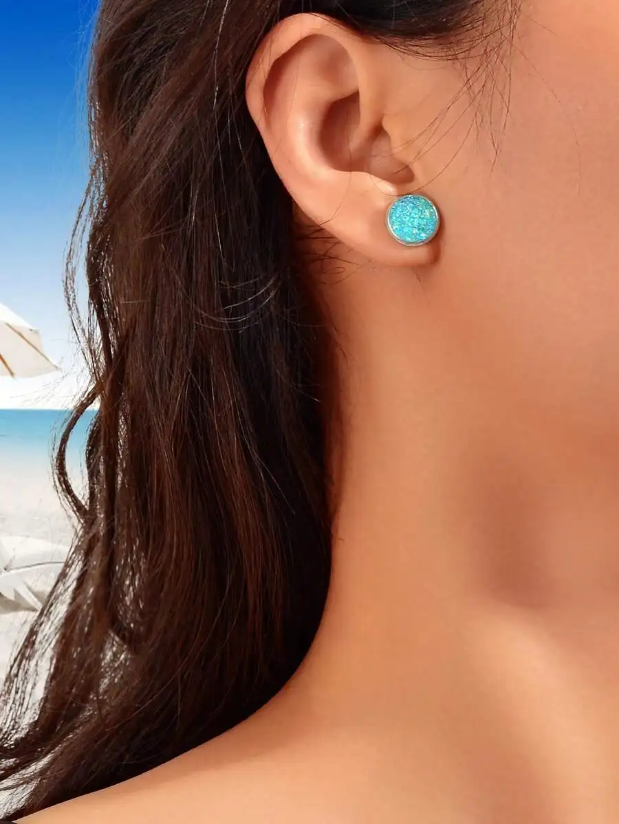 

6 Pairs Round Stud Earrings For Women Turquoise Color Fashion Jewelry
