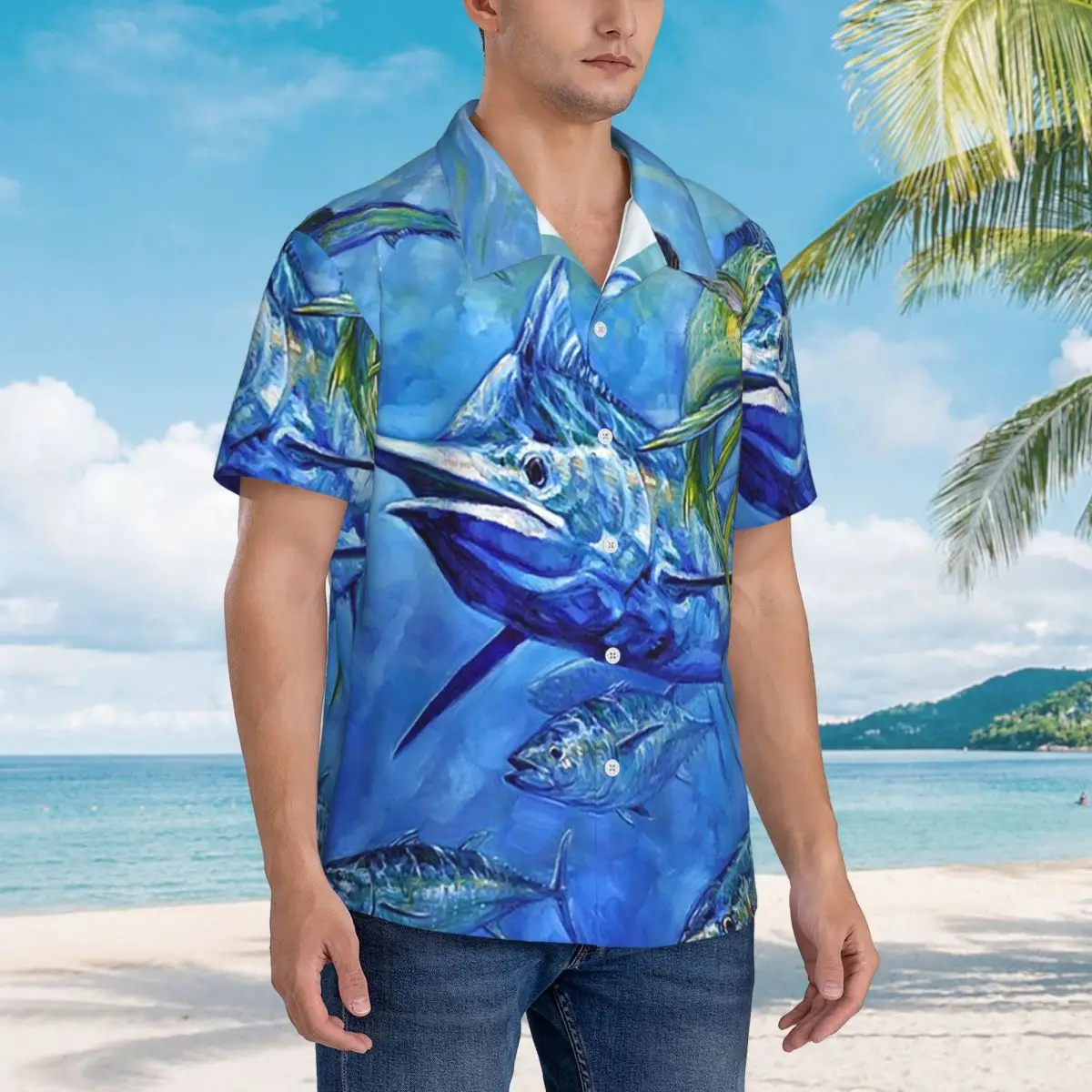 

Dorado, Marlin, And Tuna Hawaiian Shirts Funny Men Short Sleeve Shirt for Summer Beach Men's Button Tops