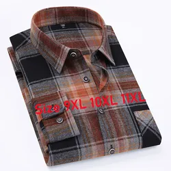 Size 11XL 10XL 9XL Fashion Flannel Plaid Shirts For Mens Long Sleeve Cotton Casual Soft Standard-Fit Male Shirt Blouse Clothing