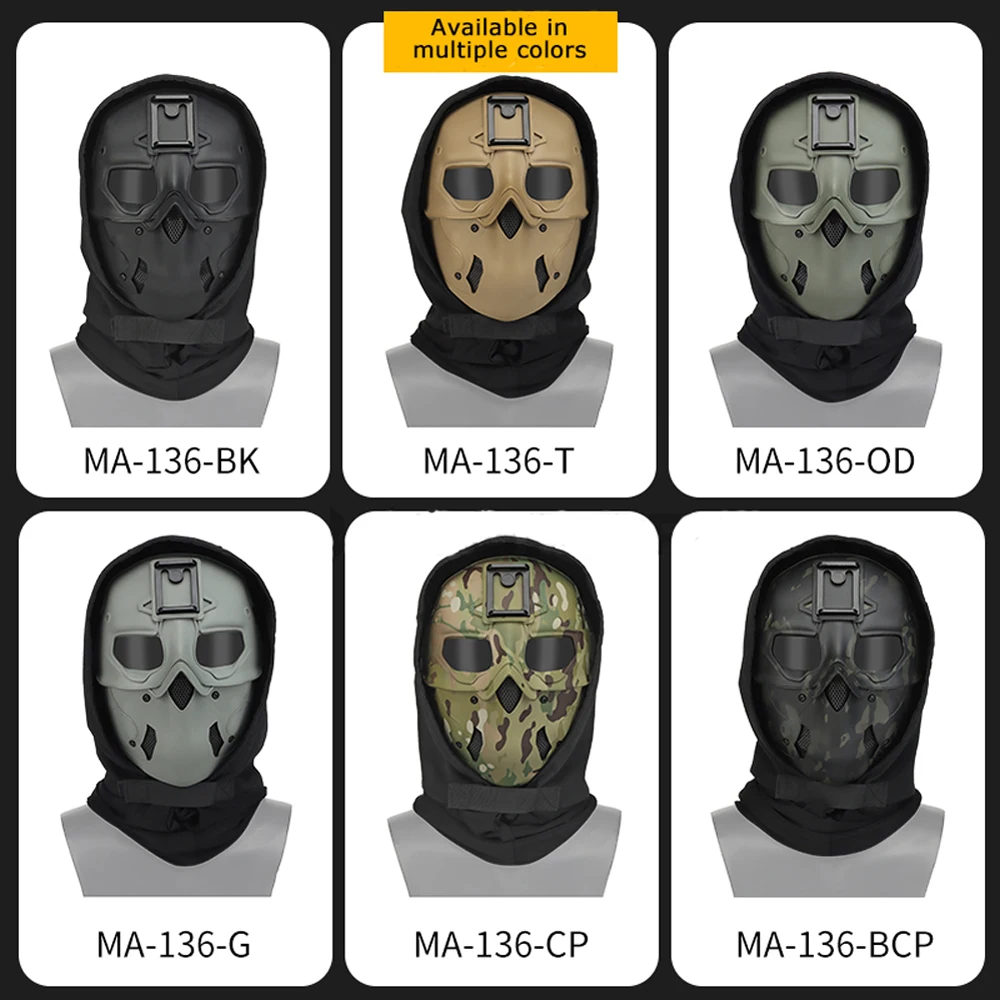 Máscara táctica militar para todo el rostro, equipo de cabeza multifuncional para Airsoft, Paintball, caza al aire libre