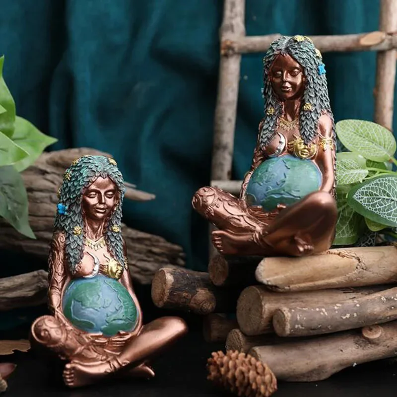 Resin Earth Mother Pregnant Woman Statue of Goddess Crafts Minature Art Figurine for Office Desktop Ornaments Home Decor