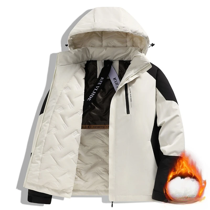 

Outdoor Rainproof Cotton Padded Jacket for Men Winter Thickened Warm Hooded Parkas Men's Graphene Puffer Jackets Overcoat