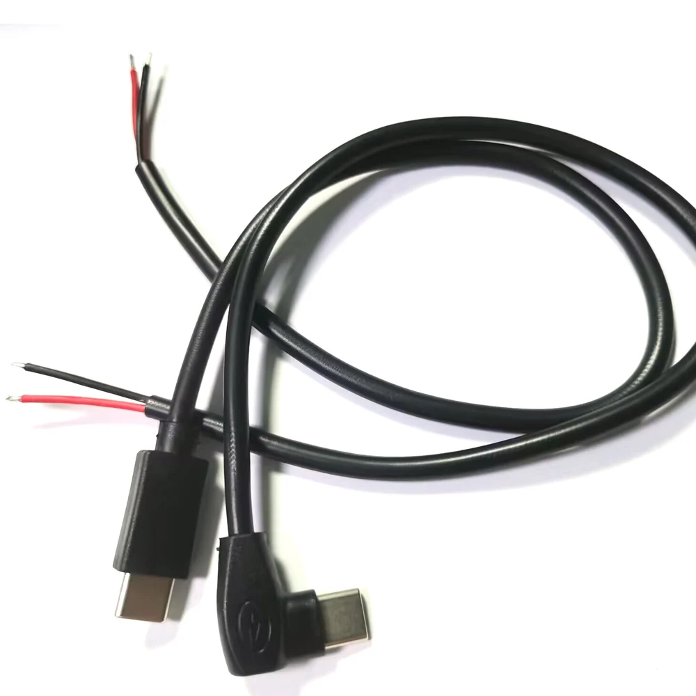 DIY 2 wire 5V USB Type C male plug USB 2.0 straight/bent open power cord connector DIY repair fast charging wire 0.3m