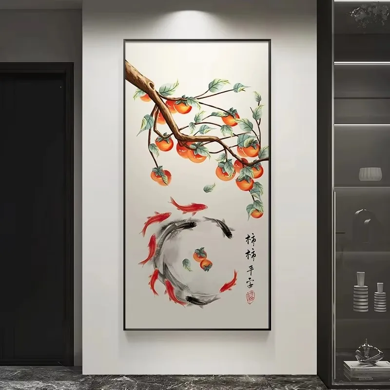 Chinese Style Persimmon Implying Good Luck Carp Blossom Posters Pastoral Canvas Painting Wall Prints Picture Room Home Decor