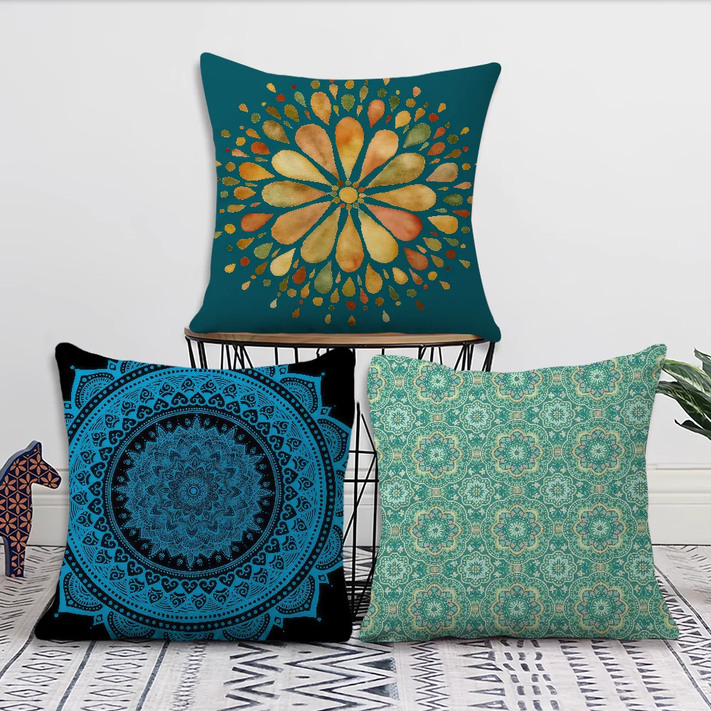 M-Mandala Teal Swirl cushion cover For Pillow Printing Sofa Decoration Home Car Room Coffee Shop Office Nordic Simplicity