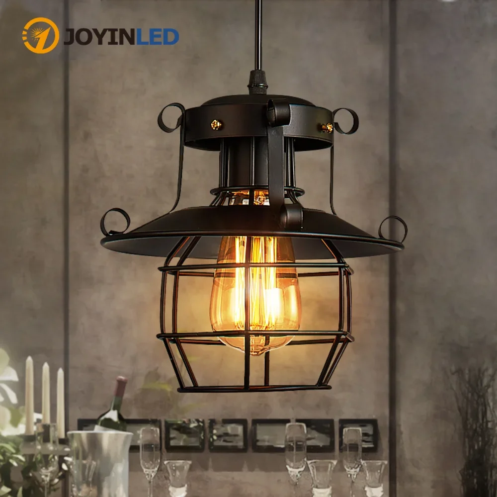 Vintage Wall  Nordic Black Metal Retro Industrial Cage LightingNordic Restaurant Kitchen light Night Light lamp Loft bar Living