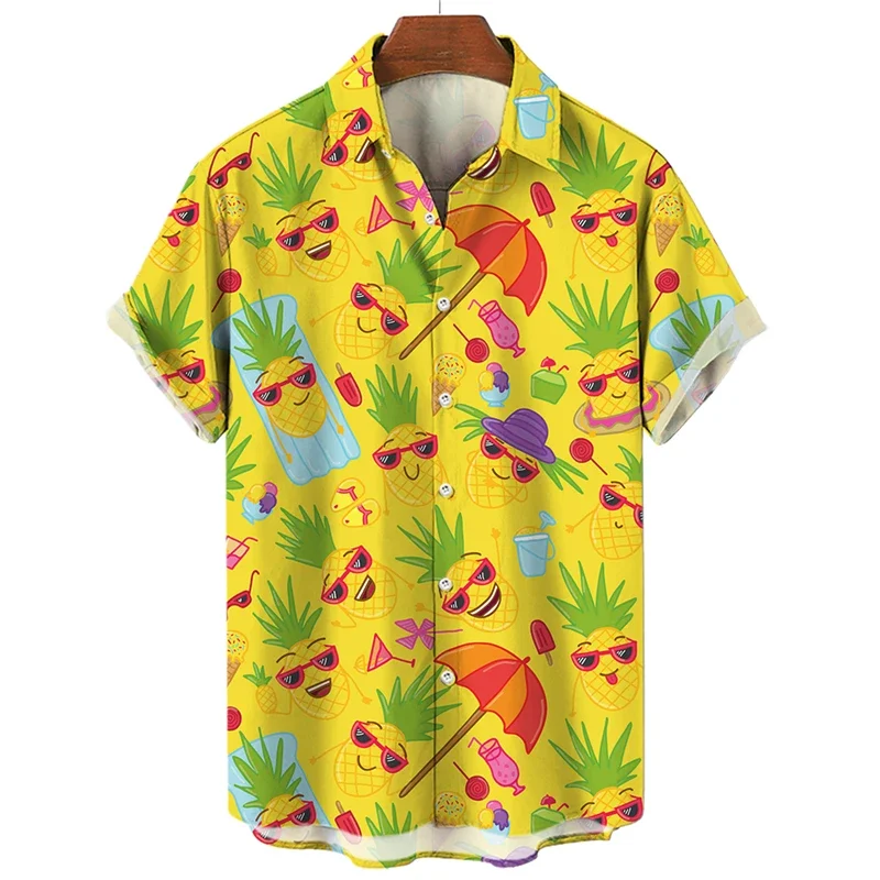 Camicia da uomo hawaiana stampata in 3D camicia a maniche corte da donna con ananas alla frutta tropicale per il tempo libero confortevole Top da spiaggia per le vacanze