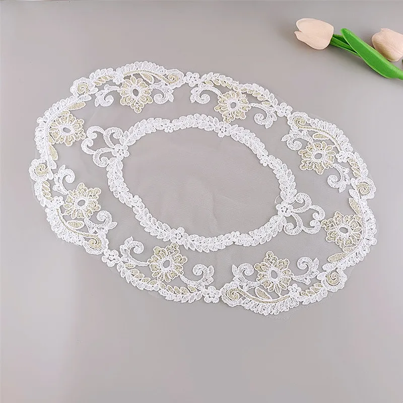 European oval mesh embroidered delicate table mat placemat bowl oven toaster fruit tray cloth tea party Christmas decoration