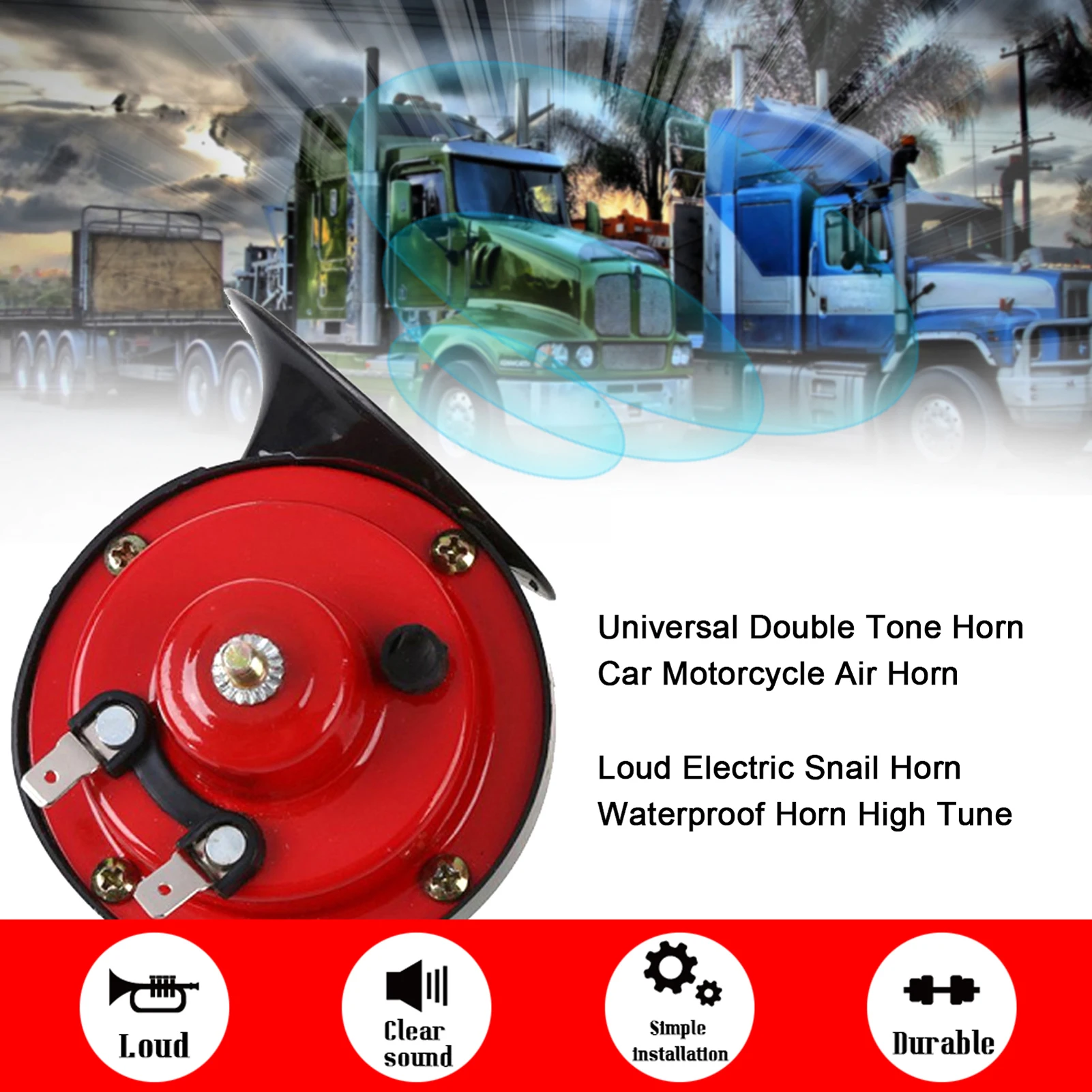 2PCS 12 V Universal Double Tone Horn Car Motorcycle Air Horn Loud Electric Snail Horn Waterproof Horn High/Low Tune