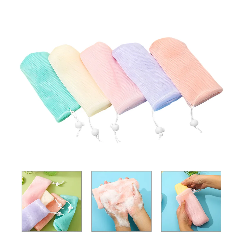 5 pezzi Lathering Mesh Soap Bag Bar Pouch Sleeve Scrubber colorato schiuma Pe Small