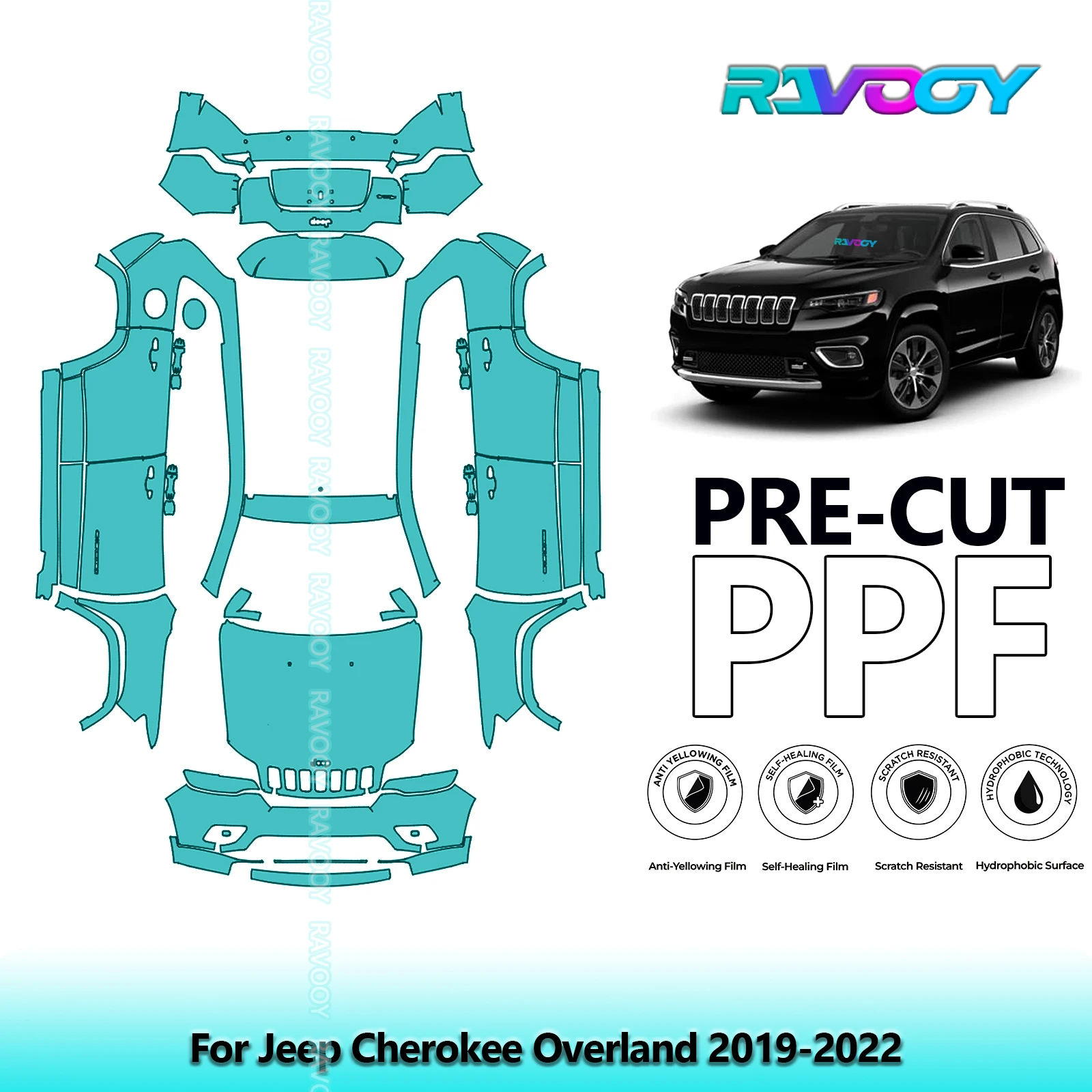 

8.5Mil Precut PPF Paint Protection Film Full Vehicle For Jeep Cherokee Overland 2019-2022Clear Bra